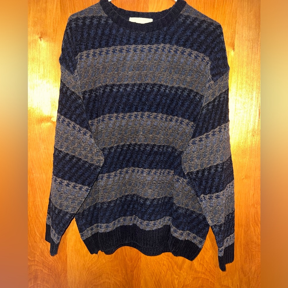 Vintage Geoffrey Beene Classic Sweater Mens L Grandpa 90s Multicolor Retro Blue